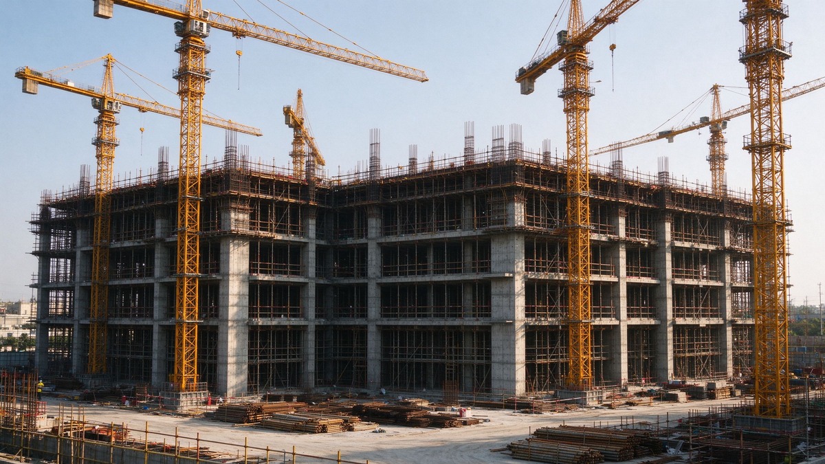 塔吊林立的建筑工地全景,市政工程公司年审案例配图