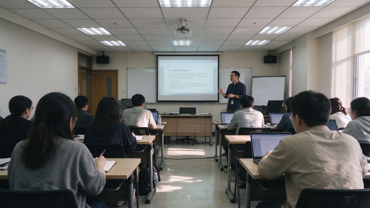 培训教室里学员听课做笔记